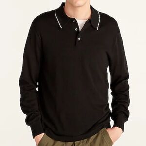 J. Crew Men's Cotton Silk Blend Tipped Collared Sweater Size Medium Black